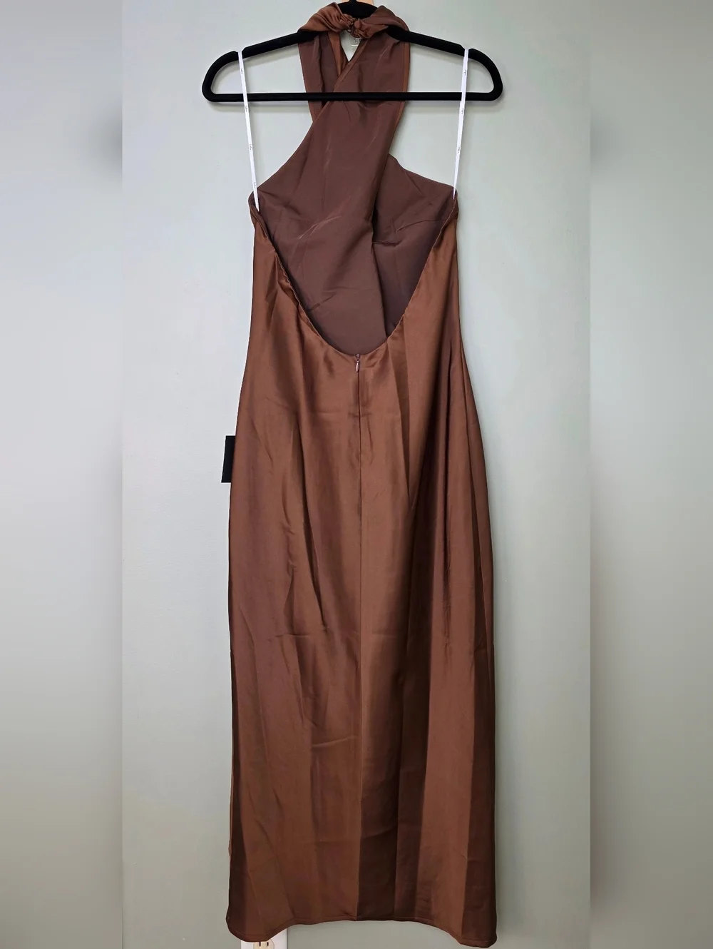 Lulus L Beyond Classy Brown Satin Halter Backless Midi Dress, Size Large - Picture 7 of 12